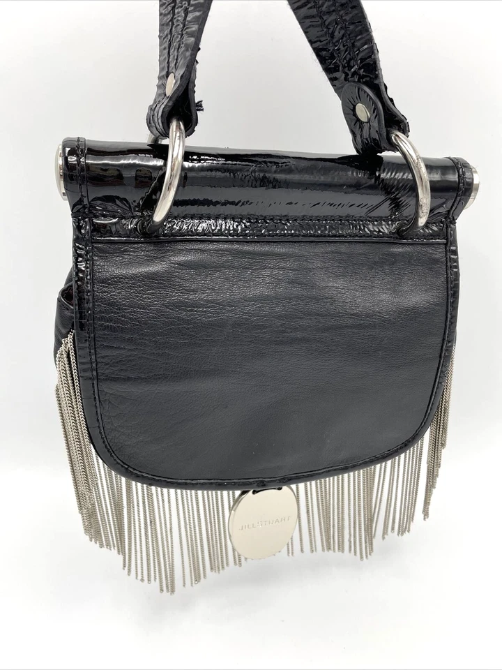 Bolso Bandolera JILL STUART St Germain GISELLE Negro con Cadena Plateada Flecos Cartera Foto 2 de 4