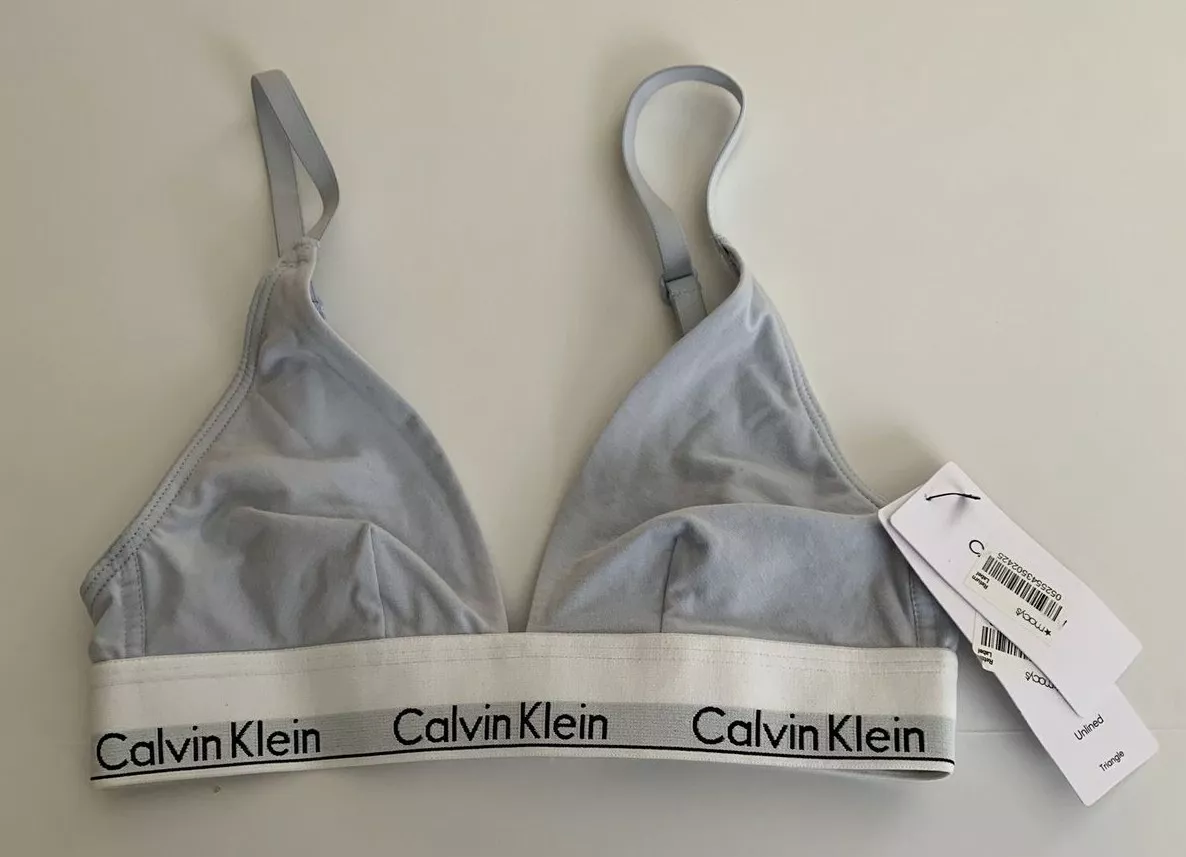 Calvin Klein Modern Cotton Unlined Triangle Bralette Bra Logo Band Ice Pulp  XS