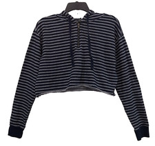 Wild Fable Sweatshirt Womens XS Navy Blue Strip Hooded Crop 1/4 Zip