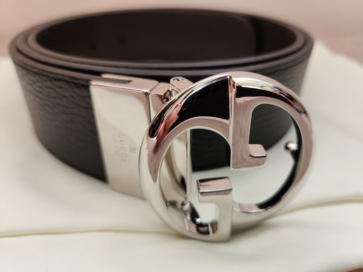 GUCCI ブラック ベルト GGロゴ 105cm　レザー&ファブリック　メンズ Original! GUCCI Men's GG Logo Leather Belt Black Reversible Size