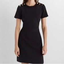 Club Monaco Button Shoulder Short Sleeve Sheath Mini Dress Black 14