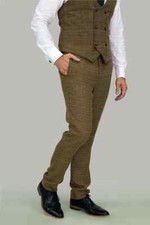 Mens Cavani Ascari Brown Check Trousers Tailored Fit ideal for Wedding Fashion