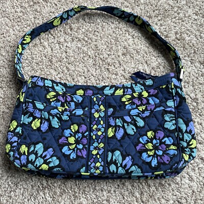 VERA BRADLEY Purse Navy Blue Purple Lime Green Flowers Very Good Used Condition