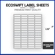80-800,000 1 3/4 x 1/2 EcoSwift Laser Address Shipping Adhesive Labels 80/sheet