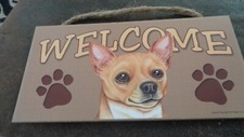 WELCOME CHIHUAHUA HANGING WOOD PLAQUE SIGN 5" X 10" WOOD