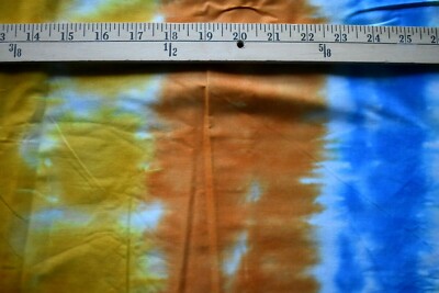 TYE DYE YELLOW  GOLD ORANGE BLUE STRIPES 100%  COTTON FABRIC   BY THE  YARD