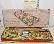 WOODHAVEN METAL STAMPING TWIN TRAIN SET BATTERY TOY 1955 BOXED WORKS