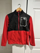 BOYS NORTHFACE FULL ZIP JACKET SIZE L-RED BLACK POCKETS EUC