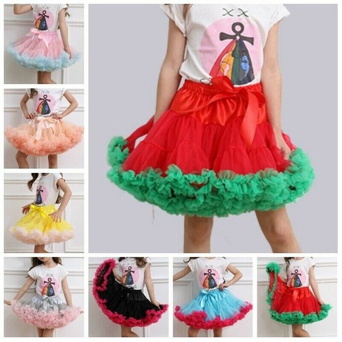 Girls Lolita Tutu Skirt Bicolor Crinoline Underskirt Princess Fairy Cosplay Cute - Picture 1 of 27