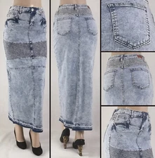 Women 38" Long Skirt Stretch Denim No slit pencil moto skirt sand blast WG-89009