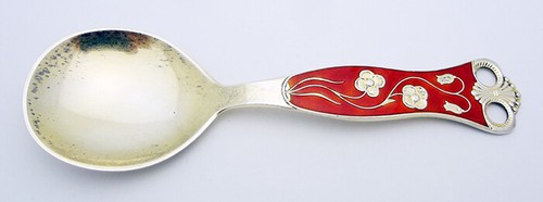 Estate Aksel Holmsen Norne Norway 5-1/8” Spoon in Sterling Silver Enamel Finish - 第 1/6 張圖片