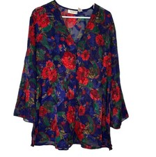 VICTORIA  S SECRET Women M Vtg Gold Label Purple Floral Sheer Pajama Sleep Top