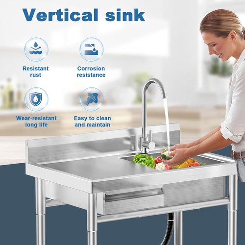Stainless Steel Freestanding Single Bowl Laundry Sink with Workbench Drawers - Picture 3 of 7