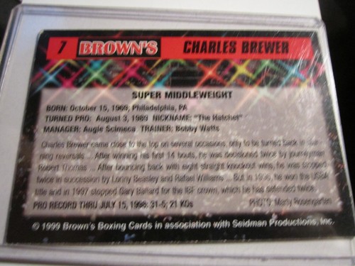 1999 CHARLES BREWER BOXING CARD #7 BROWN'S BOXING CARD AUTOGRAPHED BBA17A -A - Picture 2 of 2