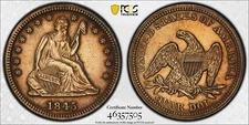 1845 SEATED LIBERTY QUARTER **PCGS GENUINE XF/DETAIL/GOLD SHIELD "RPD FS-301"**