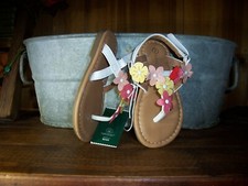 LAURA ASHLEY GIRLS TODDLER FLIP FLOPS SHOES SIZE 7 FLOWER DESIGN SUMMER BEACH
