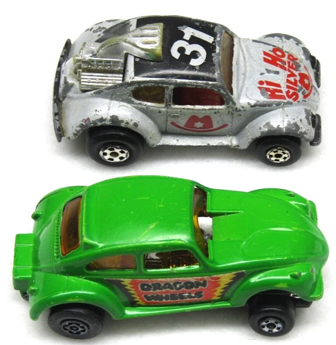 Lesney Matchbox 70s Volkswagen Beetle Cars Lot of 2 Hi Ho Silver & Dragon Wheels
