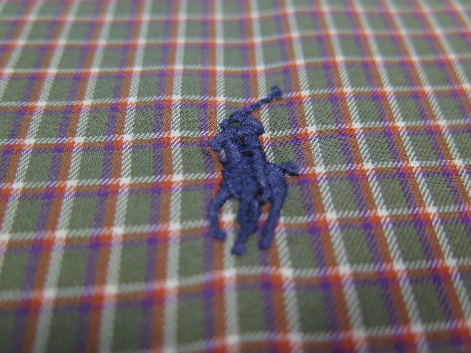 Ralph Lauren Uomo Puro Cotone Verde Mini Check Blu Polo Pony Camicia Casual Grande