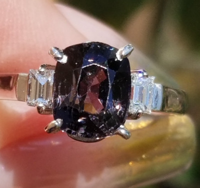 Beautiful Cool Purple Spinel VS Diamond Platinum ring
