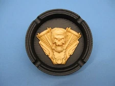biker desktop ashtray black wood motorcycle style V twin engine hell road scull
