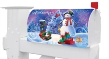 Christmas Winter Snowman Bunny Northern Lights Magnetic Mailbox Cover Only
