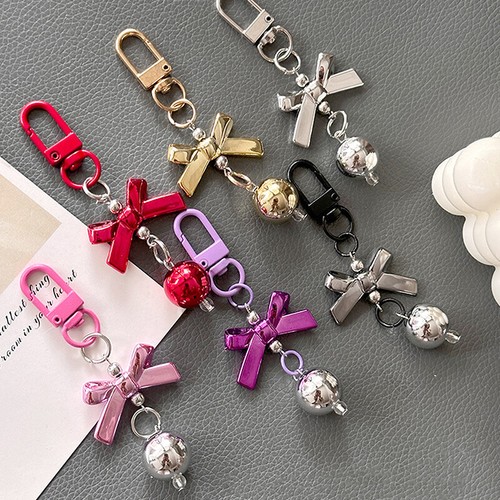 Metallic Luster Keychain Bow Pendant Keyring For Backpack Headphone Case Charm - Picture 6 of 17