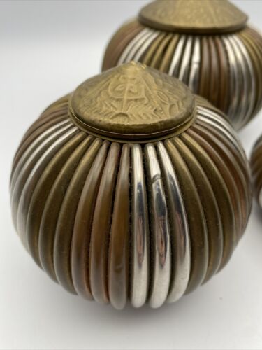 Vintage Midcentury Brass, Copper & Chrome Lidded Trinket Containers Set Of 3 - Picture 3 of 12