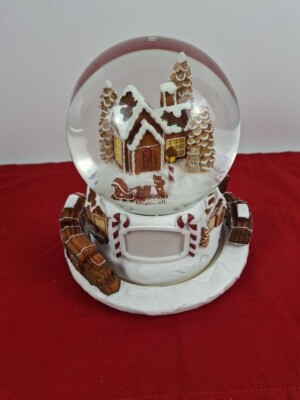 Winter Time Snow Globe Ginger Bread Cottage Surrounded By Snowy Christmas Trees
