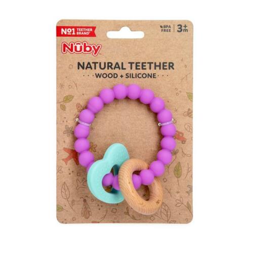 Nuby Wood & Silicone Natural Teether Ring - Fun & Soothing - Easy to Hold - Picture 2 of 14