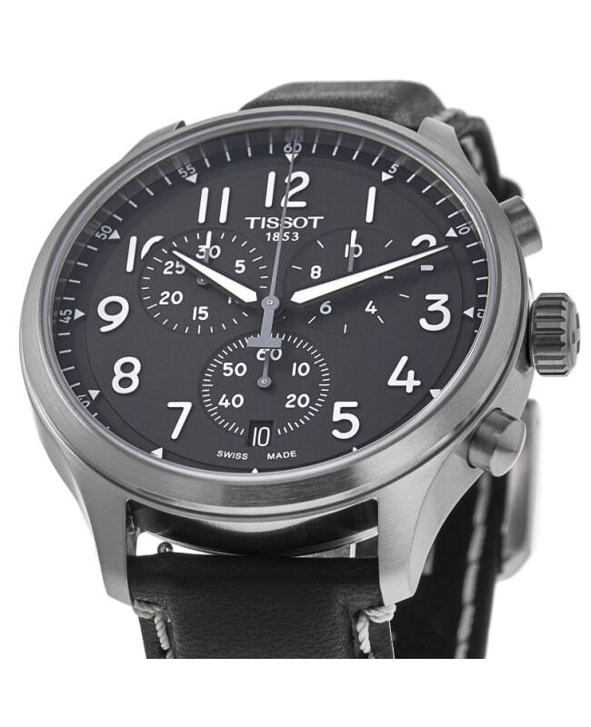 New Tissot Chrono XL Grey Dial Black Leather Men's Watch T116