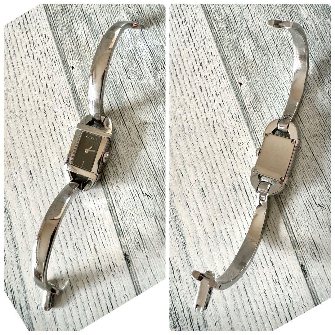 GUCCI 6800L Watch Square Quartz Womens Black Dial Silver SS