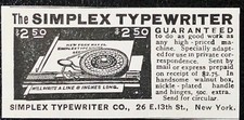 SIMPLEX TYPEWRITER $2.50 Desktop Writing Machine Original Antique 1895 Print Ad thumbnail