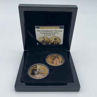 2014 Tristan da Cunha Dambuster Heroes 2 Crown Proof Coin Set Box Certificato di autenticità