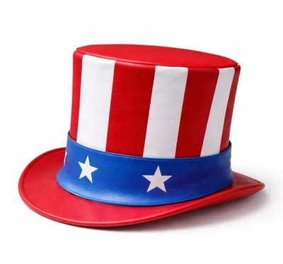 Handmade Leather Top Hat Patriotic USA Flag Style Uncle Sam Inspired Western Hat