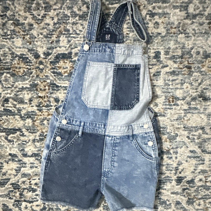 Gap Girls Denim Patchwork Overall Shorts XL (12-13) 100% Cotton Sleeveless