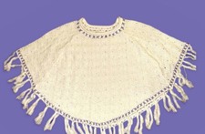 Garnet Hill Kids Poncho White Knit Purple Embellishments Medium Organic Cotton