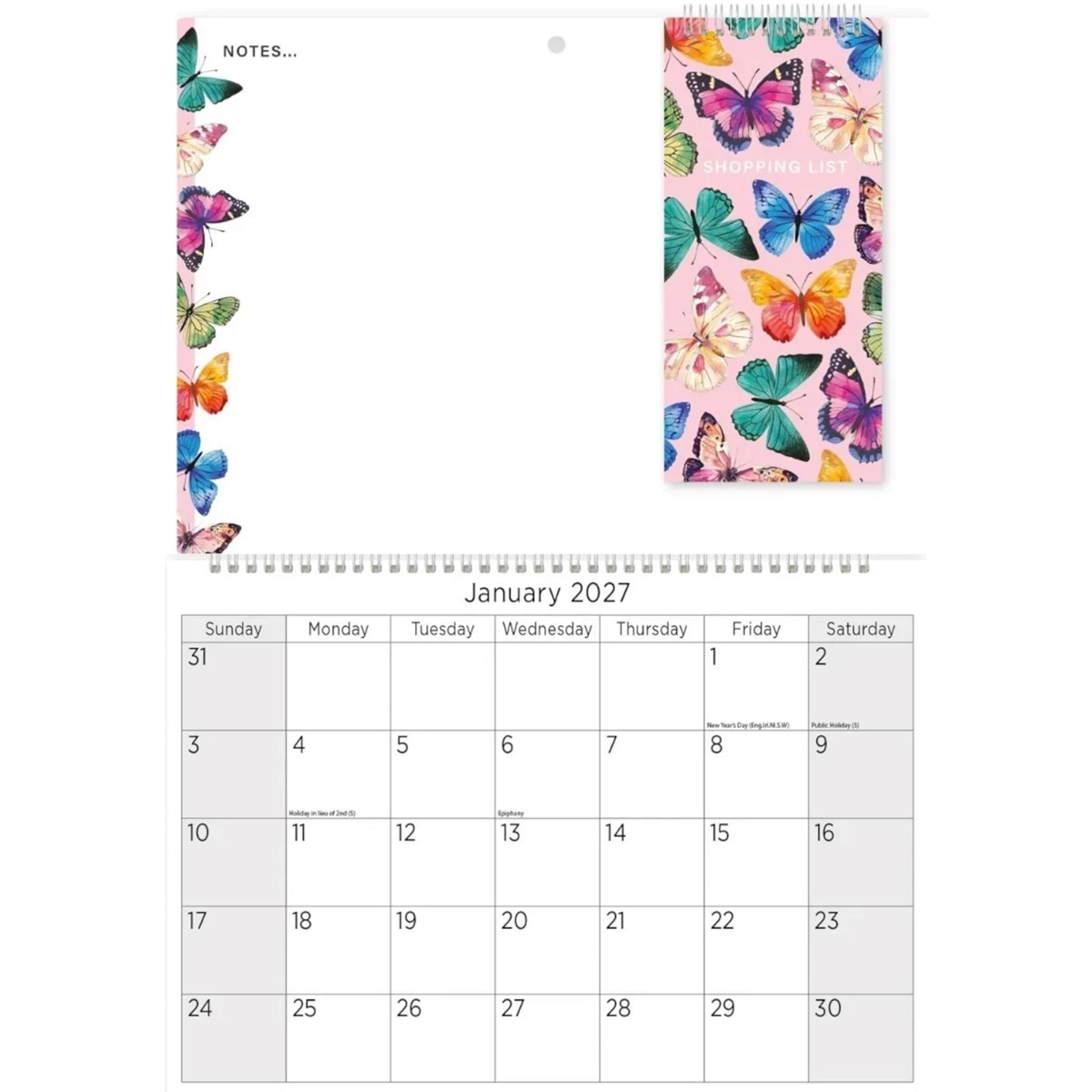 Butterflies Memo Calendar & Shopping Pad 2027, Wall Calendars, Gift