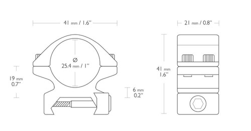 Hawke Match 1" LOW Weaver/Picatinny Scope Mount rings 22112 - Picture 2 of 2