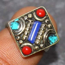 Nepali Tribal Nepali Tribal Tibetan Turquoise Red Coral Ring US FreeSize JW