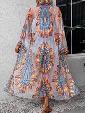 Sheer Embroidered Rainbow Multicolor Boho Kimono Cover One Size