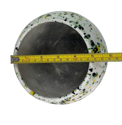 Vintage Arnels Speckled Ceramic Planter Pot Black Yellow Green Splatter Glaze - Picture 10 of 13