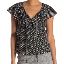 $78 Max Studio Medium Polka Dot Ruffle Trim Blouse