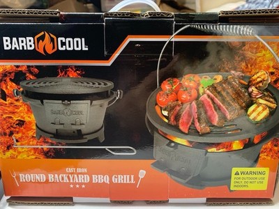 BarbCool Cast Iron Round Backyard BBQ Grill Portable Charcoal Grill New