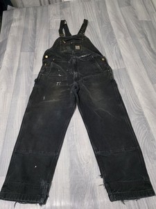 Carhartt Relaxed Fit Duck Double Knee Black Bib Overalls Actual Size 42 X 28