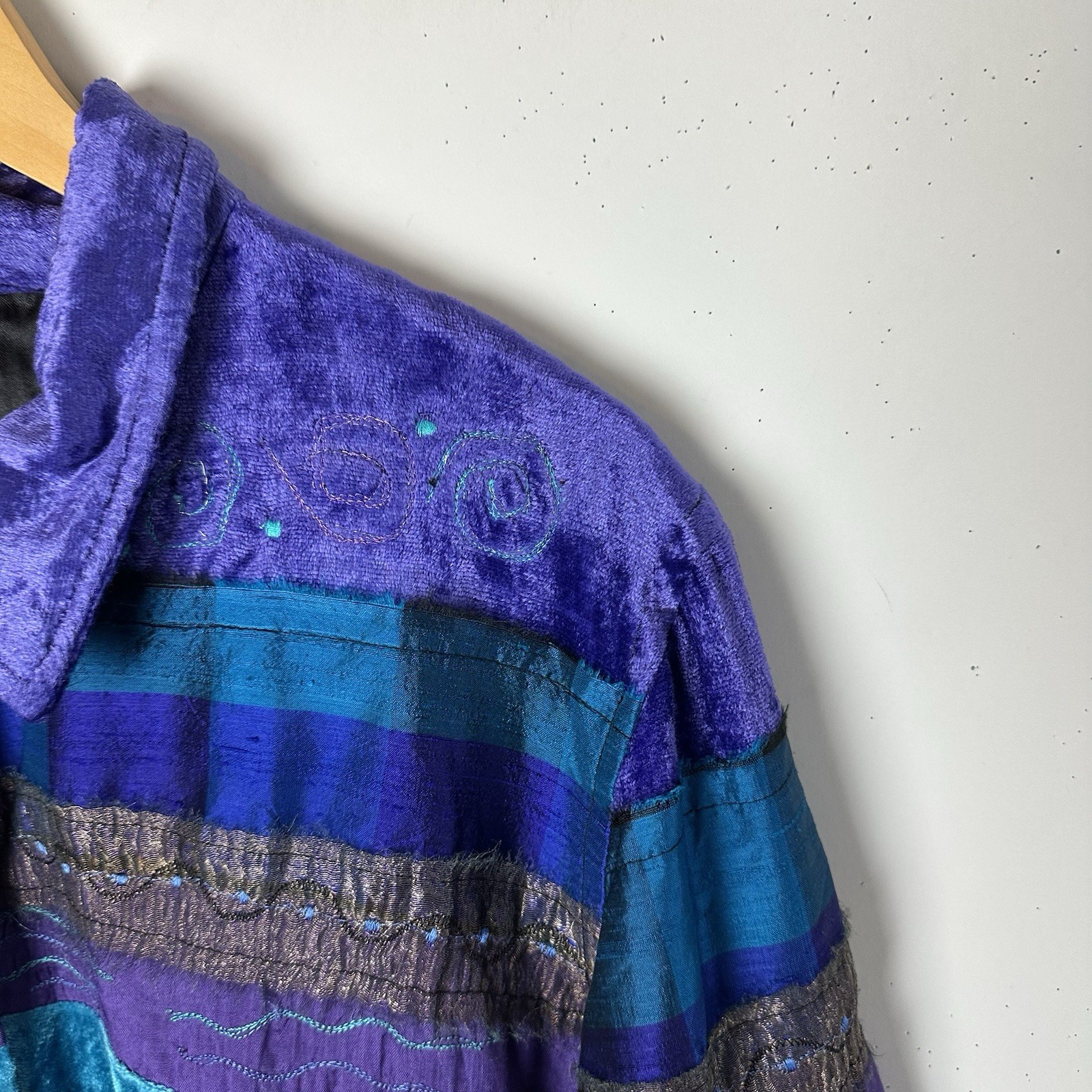 Vtg Tantrums Blazer Jacket Patchwork Blue Purple … - image 3