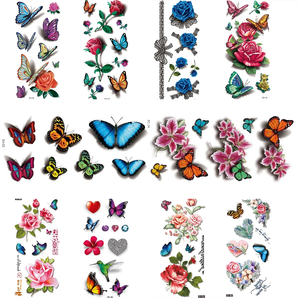 CRYSTAL WORLD UK New Temporary Tattoo Fake Hand Stickers Floral Butterfly Body Art Sticker 3D