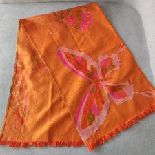 Butterfly scarf women's orange red silk fringe bag cuff neck artsy boho festival