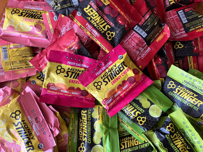 huge variety lot of 87 honey stinger energy chews cherry cola stingerita lime +