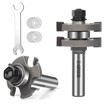 Pro Adjustable Tongue and Groove Router Bit Set 1/2 Inch Shank, T Shape Wood Mil