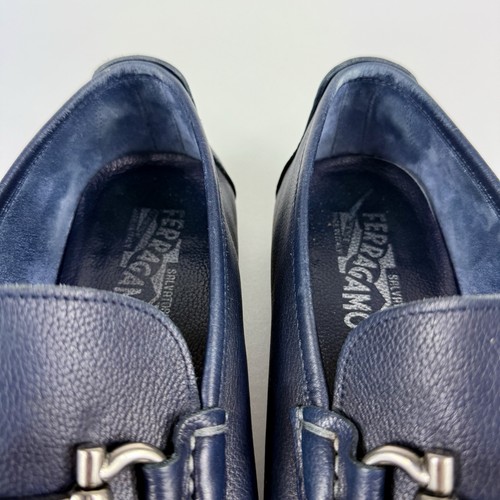 Salvatore Ferragamo 10EE Navy Leather Horsebit Loafers Gancini Italy Dress Italy - Picture 14 of 18
